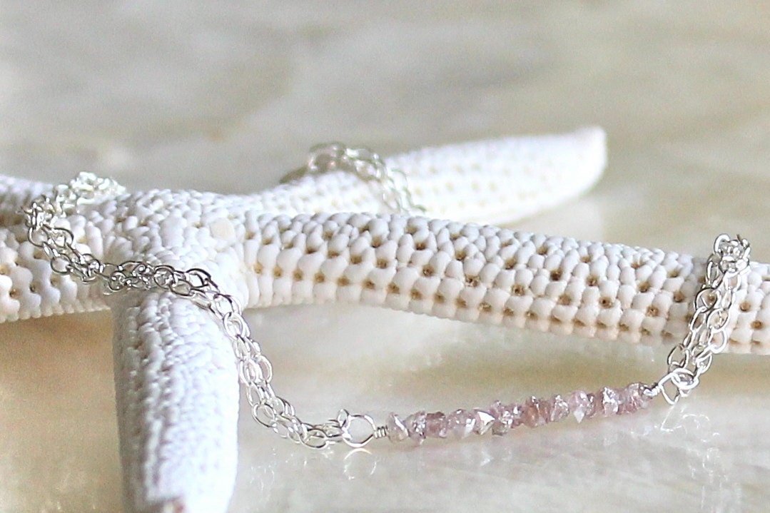 Raw/Rough Pink, Blue, Gray, or Black Diamonds and Sterling Silver, 14kt Yellow Gold Fill, or 14kt Rose Gold Fill Bracelet - Delicate