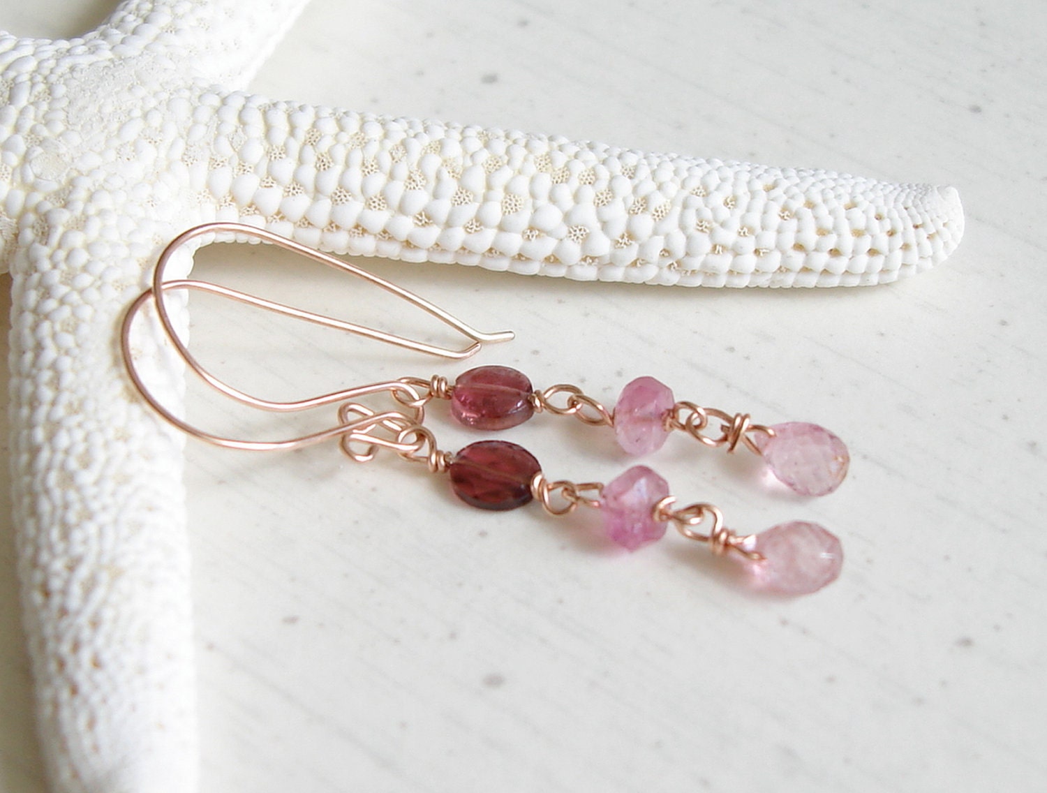 Pink Tourmaline and 14kt Rose Gold Fill Earrings - October Birthstone - Ready to Ship