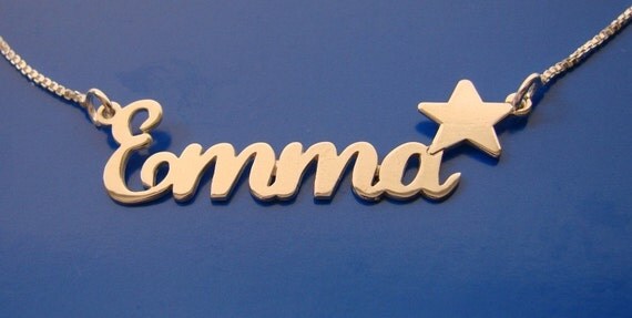 Custom Name Necklace with Star, sterling silver, Double thick nameplate, names up to 13 letters, with any name of your choice
