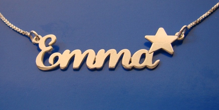 Custom Name Necklace with Star, sterling silver, Double thick nameplate, names up to 13 letters, with any name of your choice