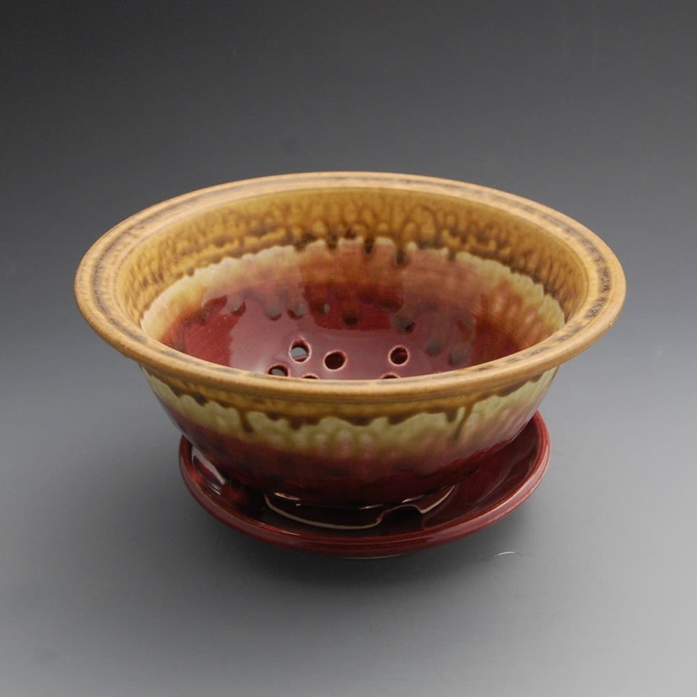 Cranberry Red and Golden Brown Colander (Berry Bowl)