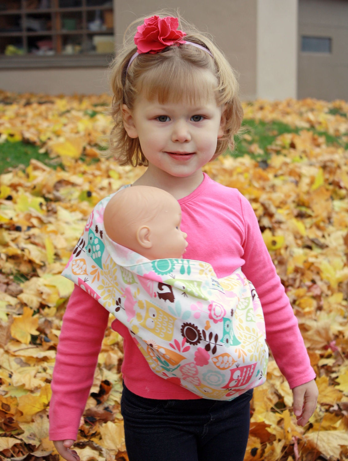 Doll Carrier Toy Pouch Sling Baby Doll Sling - Woodland Owls - FAST SHIPPING