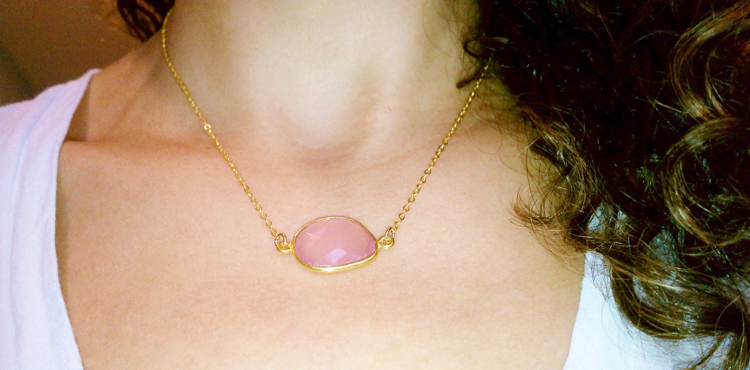 Faceted Bezel Set Rose Quartz in 22k Vermeil Gold Necklace