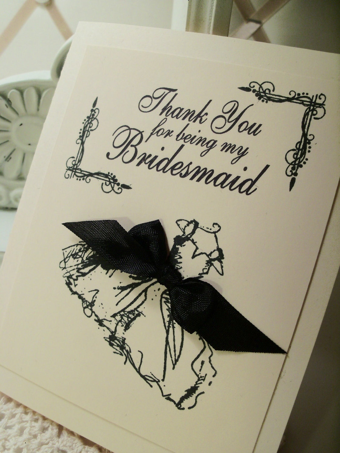 Thank You For Being My Bridesmaid Card Flower Girl Matron Maid of Honor Black and Ivory Card New Larger SizeECS