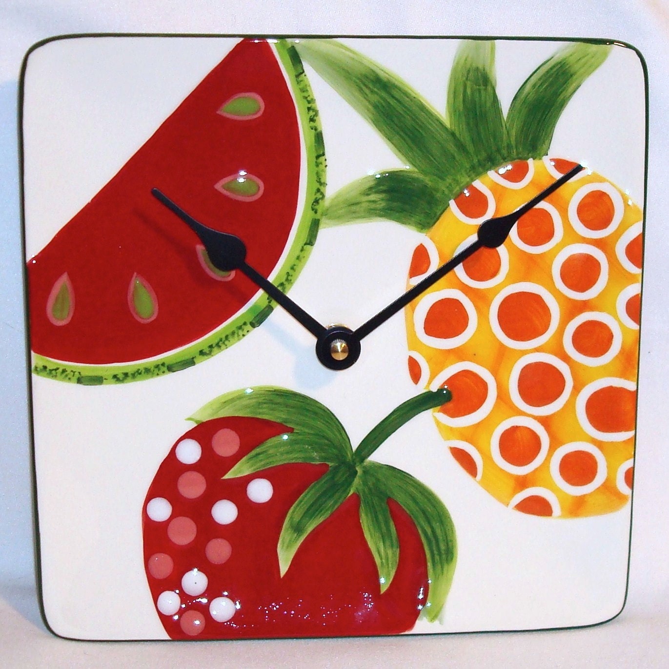 ON SALE - Bold Fruit Ceramic Plate Wall Clock No. 564 (8 inches)