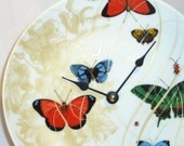 ON SALE - Wall Clock - Colorful Butterflies Porcelaine Plate Wall Clock No. 632 (8-3/4 inches)