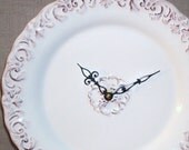 Wall Clock - Soft White with Dusty Plum Shabby Chic Ceramic Plate Wall Clock No. 791 (10-3/4 inches)