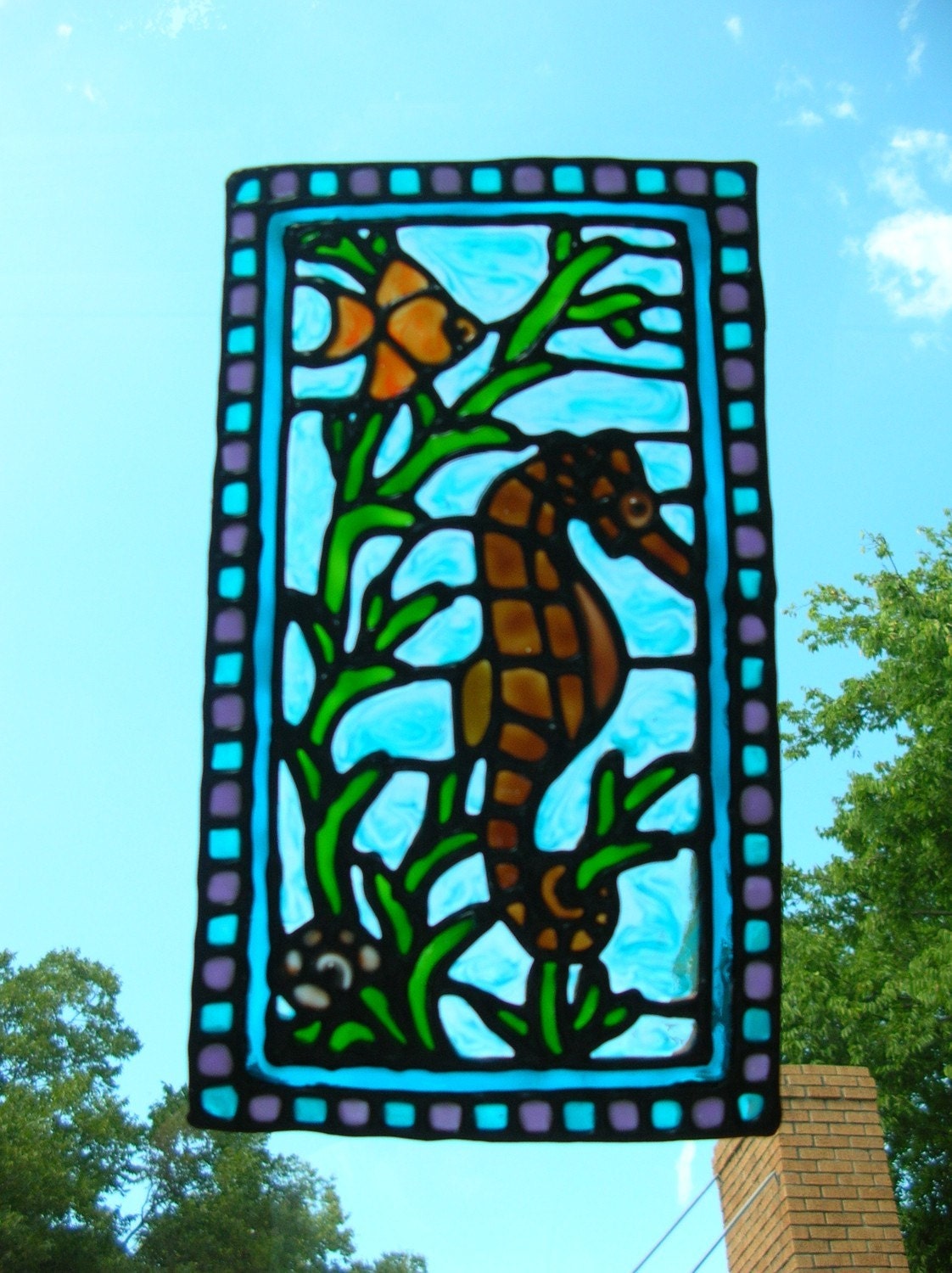 seahorse stained glass