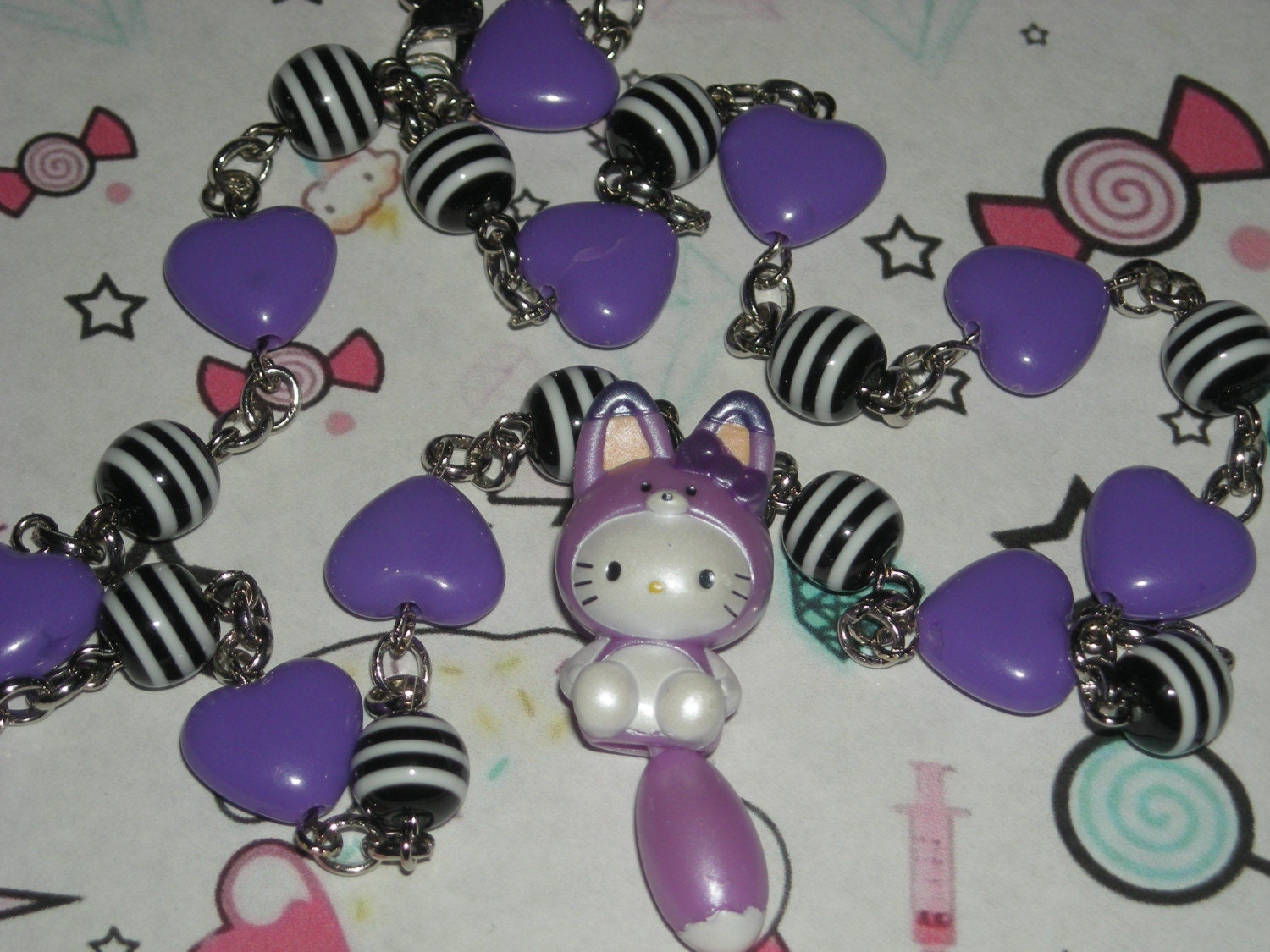 Hello Kitty Purple Fox Heart Necklace OOAK