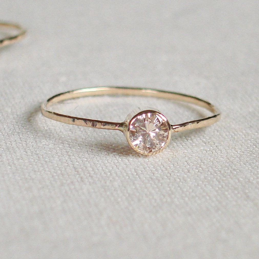Choose Three Stones - Sparkling Threads of Gold - Set of Three Hammered Stacking Rings 14k Gold Set Faceted Stones - Delicate Jewelry