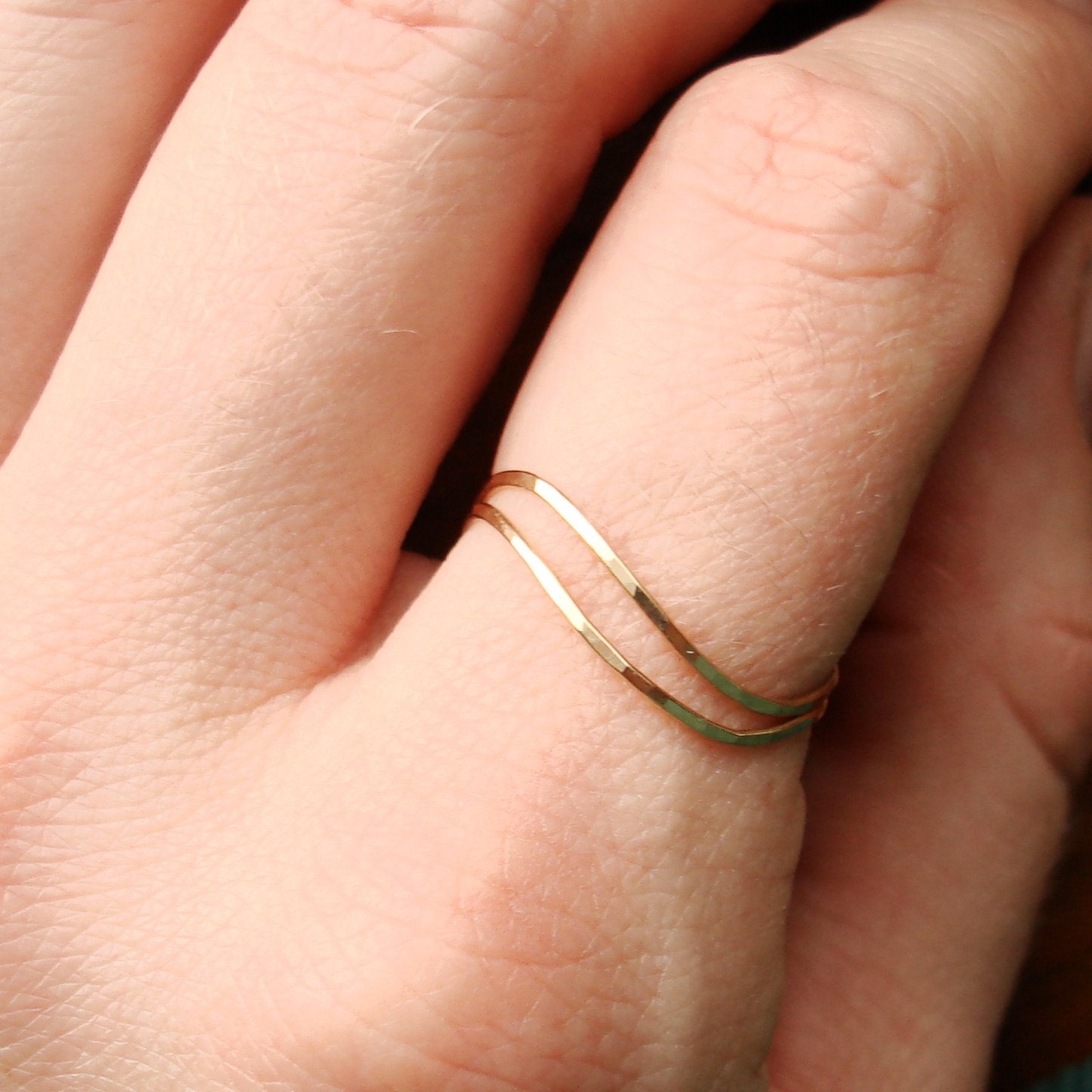 Six Golden Rings - Set of Six Threads of Gold - Tiny Hammered Stacking Rings - Delicate Jewelry