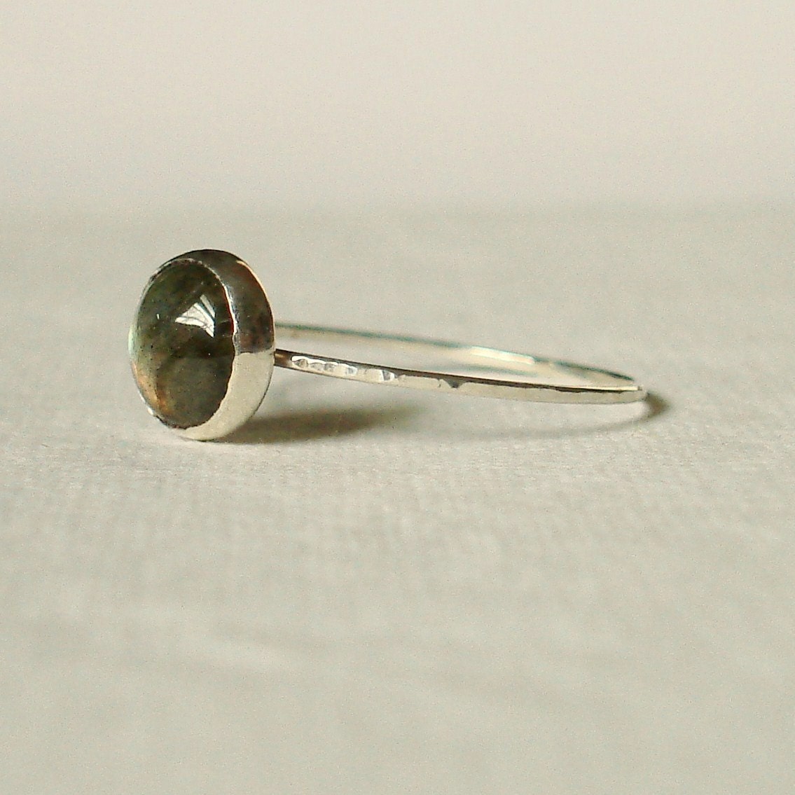 Satellite Ring - Simple and Sweet Labradorite Stack Ring - Choose Silver Rose or Yellow Band - Delicate Jewelry