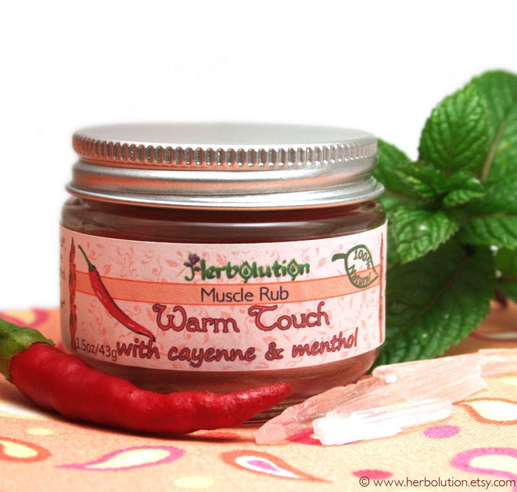 Organic Muscle Rub balm warming soothing herbal tissue friend - cold and hot natural salve in glass jar 1.7 oz