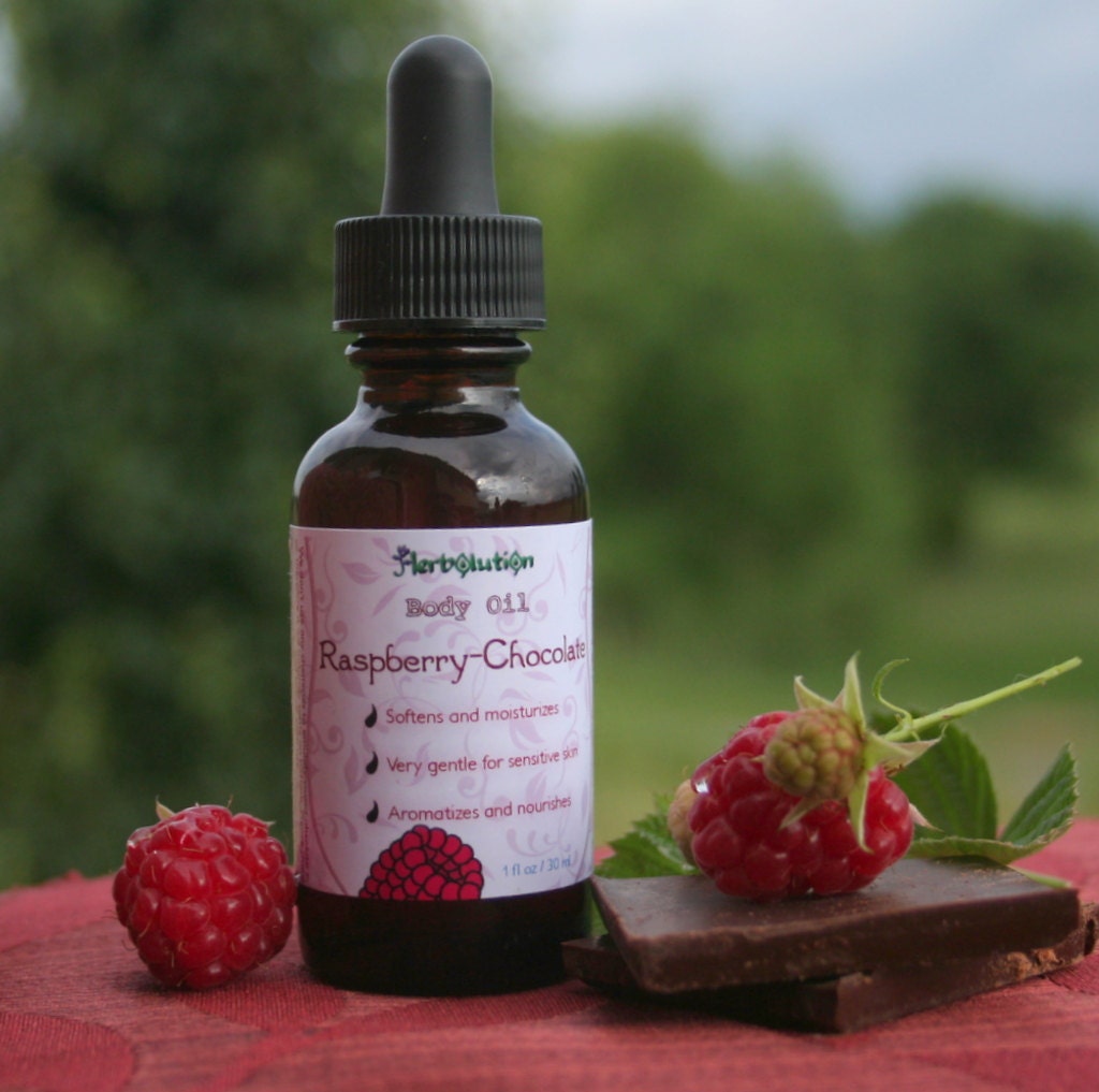 Raspberry Chocolate Body Oil organic vegan natural, 1 oz, great for yummy massage too