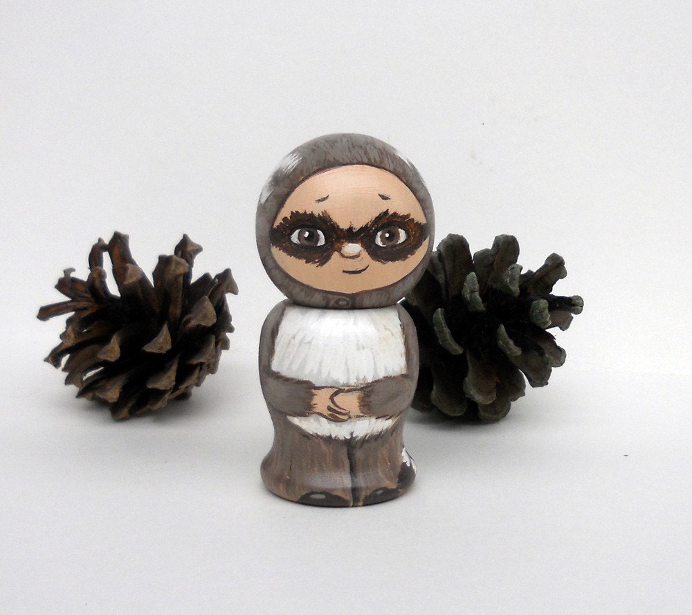Raccoon Boy - Wooden Kokeshi Doll Robby