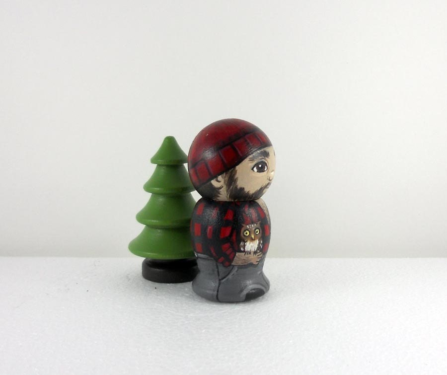 Lumberjack Kokeshi Doll Handpainted Wooden