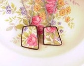 Matching Broken Plate Necklaces pink cabbage roses Recycled China Broken China Jewelry