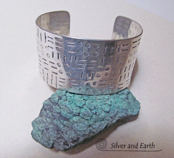 Sterling Silver Cuff Bracelet, Hand Stamped Sterling Silver Cuff, Metalsmith Cuff Bracelet, Modern Silver Jewelry