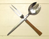 50% off vintage serving utensils - mid century modern stainless steel spoon and fork