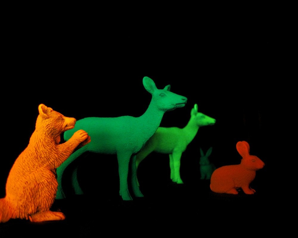 Woodland Friends from 2089 8X10 art print futuristic neon animals racoon deer rabbit