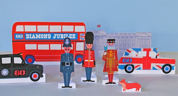 Diamond Jubilee paper figures, London and Buckingham Palace PDF templates Il_570xn