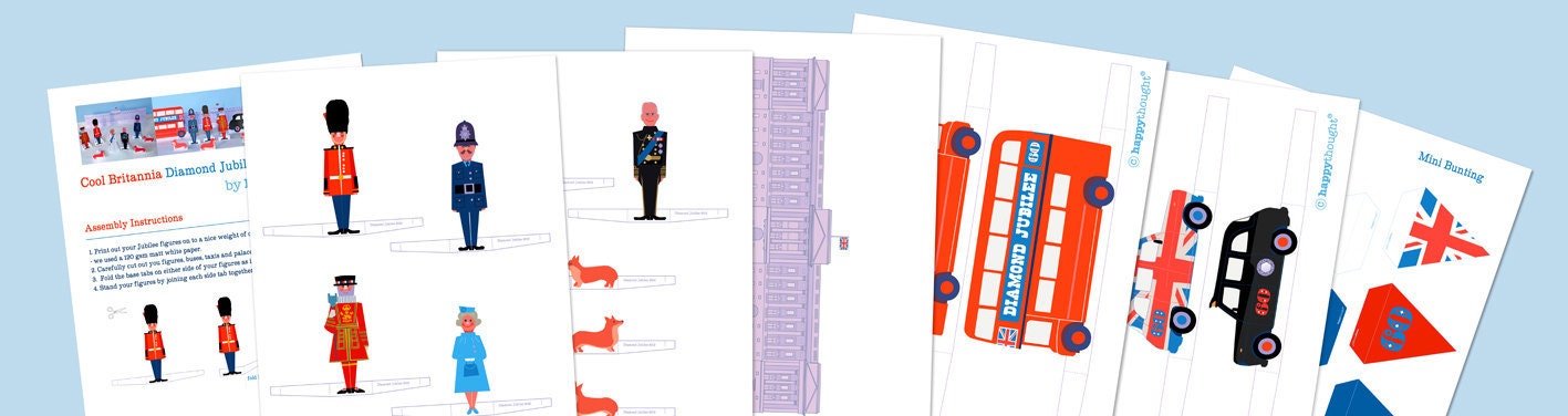 Diamond Jubilee paper figures, transport and Buckingham Palace printables PDF templates play set