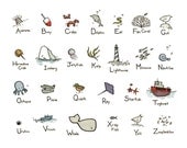 Illustrated Nautical Ocean Alphabet 8x10 Print