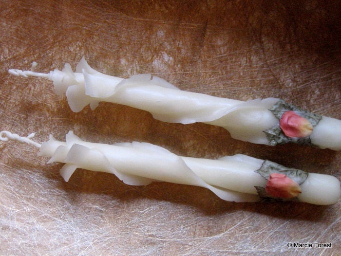 White Rose Tapers - Unique Engagement Gift, Wedding, Mother's Day, Spring Home Decor - Beeswax, Roses - Eco Luxury Candles by Marcie Forest