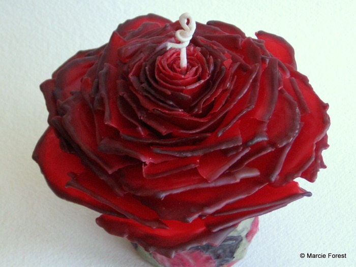 Rose Candle Gift Set, Mother's Day, Wedding, Home Decor - Red & Black Pillar, Tapers - Beeswax, Roses - Unique Candles by Marcie Forest