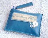 Blue Leather wedding bridal purse embellished with vintage buttons & blue silk. Something blue.