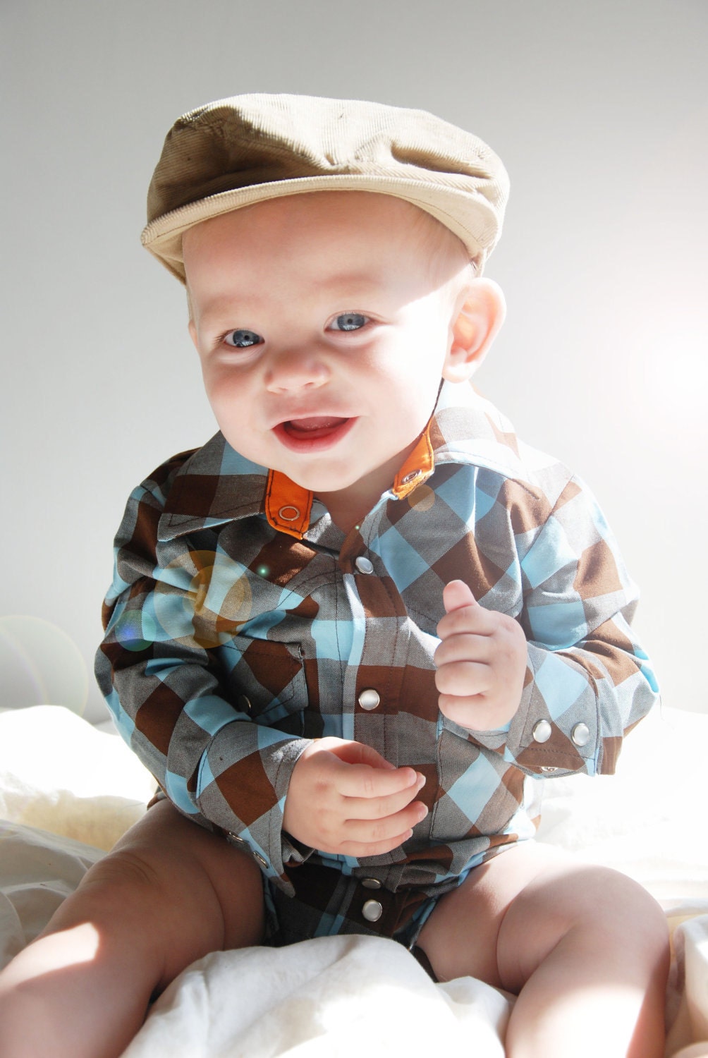 Colt Cowboy Onesie Aqua/Chocolate Gingham 18-24 MTHS