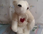 Vintage White Polar Bear Teddy Bear with Heart Sweater