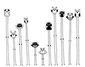 Owls in Black and White ( 8x10 Art Print )