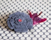 Grey and pink felt flower with feathers hair clip