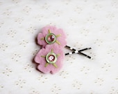Pink felt flower hair pins