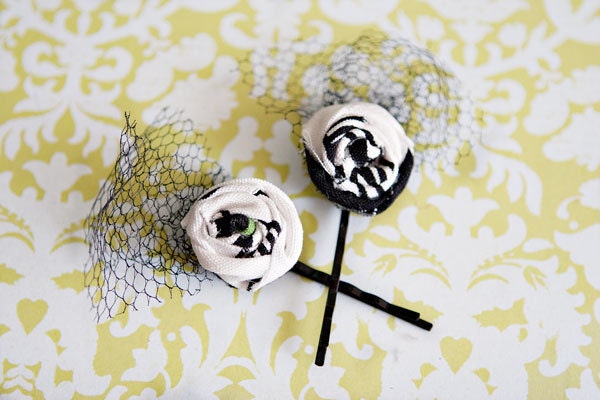 Fabric rosebud hair bobbies