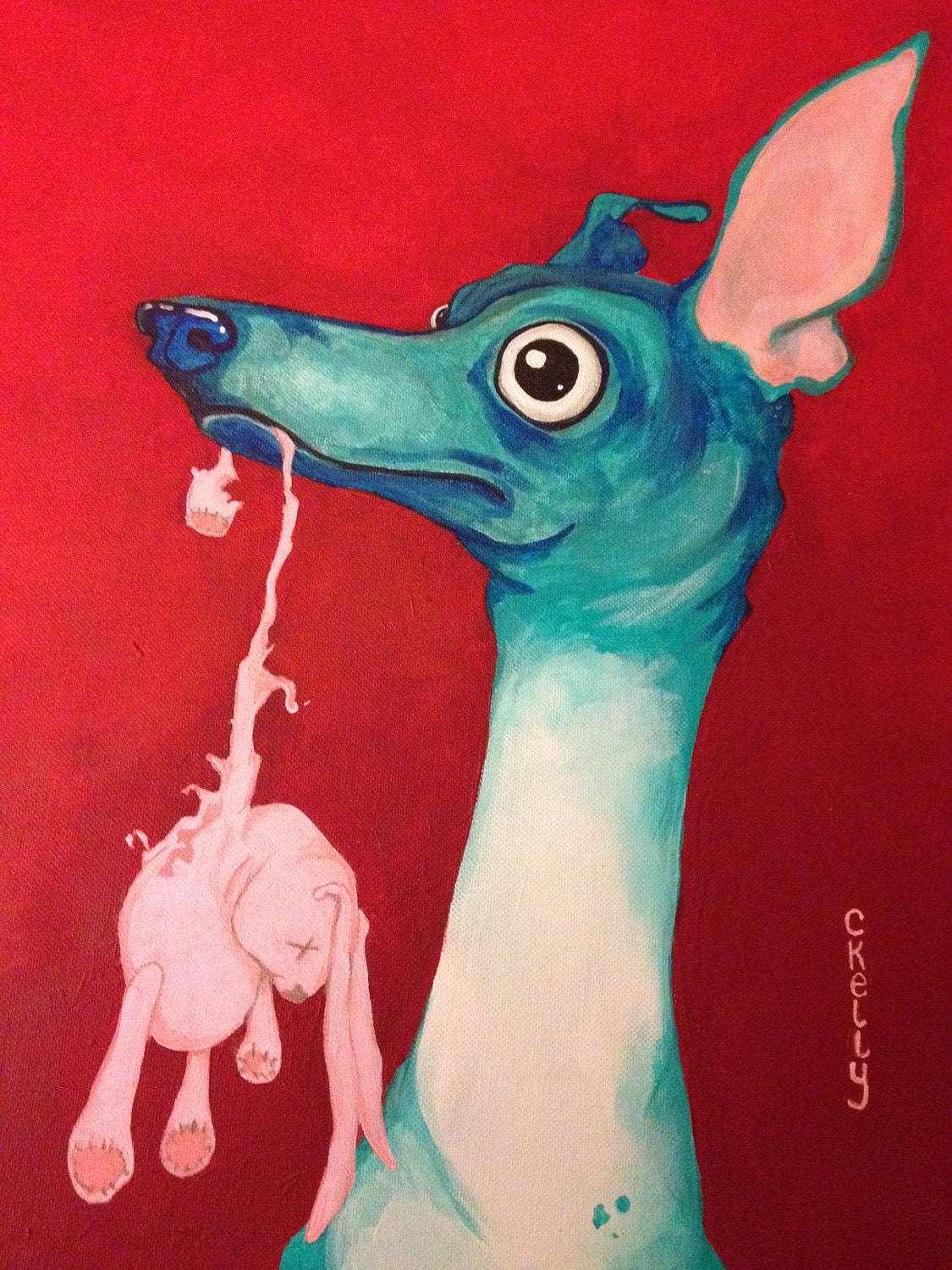 Iggy with Toy print of greyhound with toy