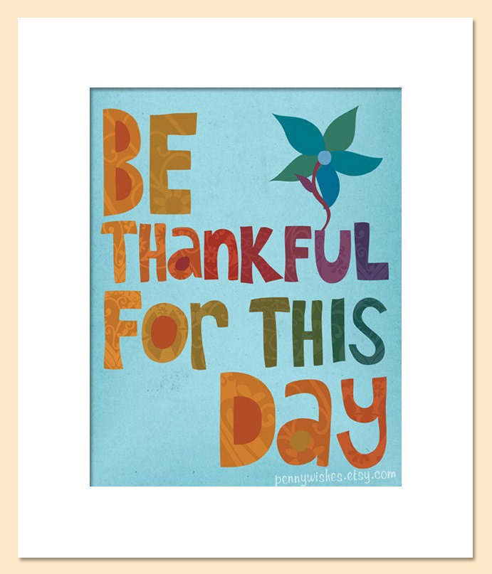 Thankful - 8x10 Art Print, colorful, hand-lettered print