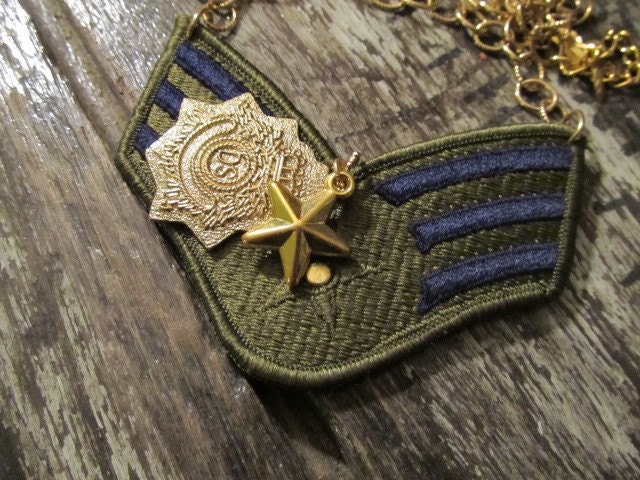 Womens One Of A Kind Handmade Military Badge Neckalce Art Jewelry