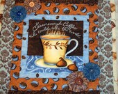 Coffee Quilt Handmade Wall Hanging Decoration Kitchen Office Beige Brown Blue Mini Quilt