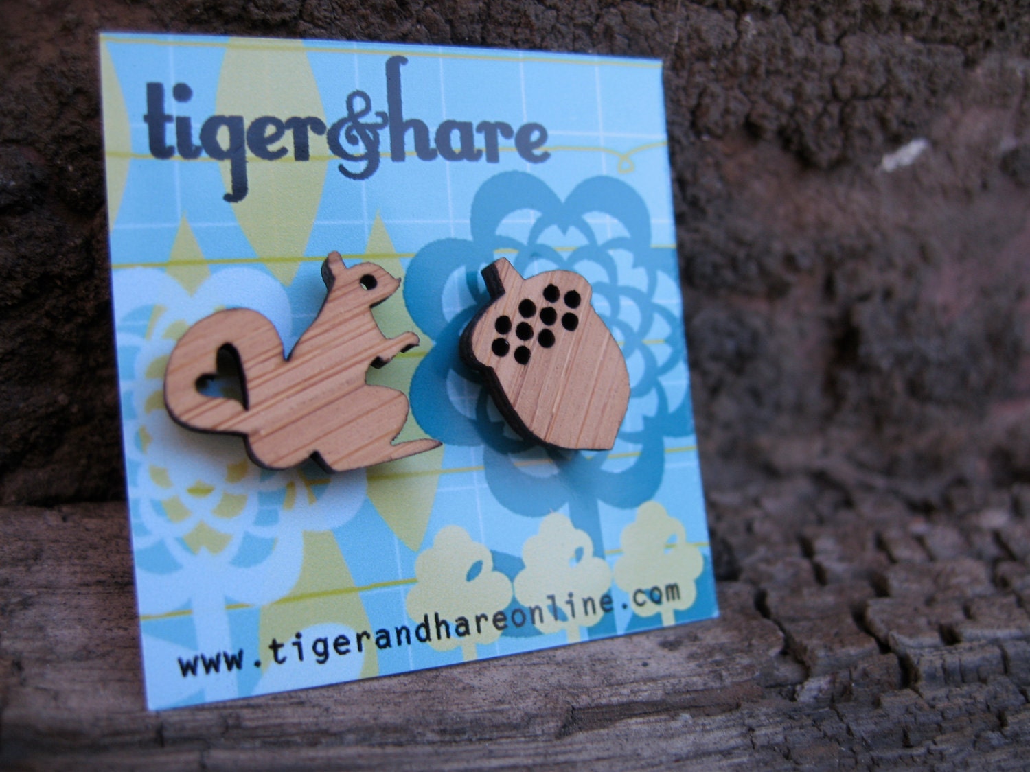 Squirrel & Acorn Bamboo Studs