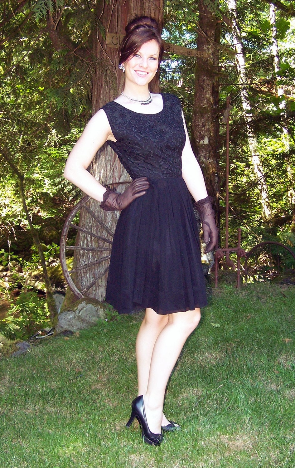 RESERVED for LOUISE- 9-1-2011 vintage 1950s/1960s -Black Chiffon Cocktail/Prom/party dress
