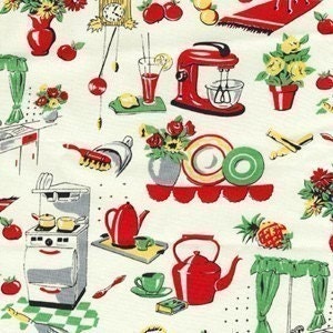Cream Fifties Kitchen Retro Kitsch - Michael Miller Fabric - 1 Yard