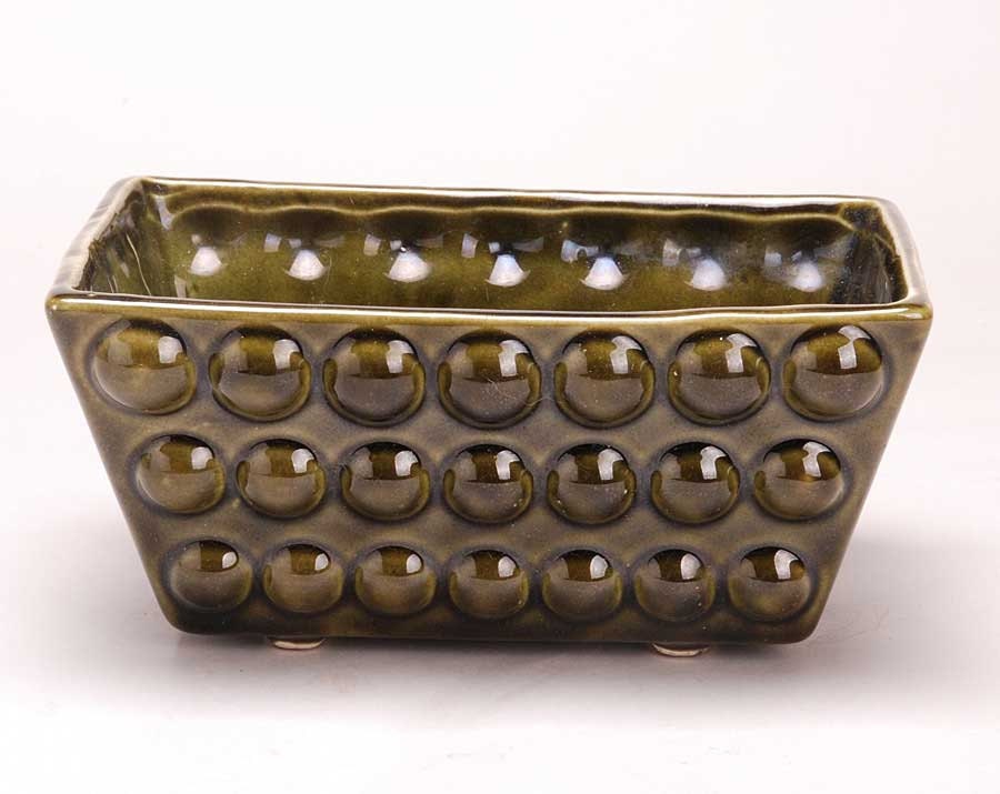 Vintage Midcentury modern Green geometric USA  pottery  planter
