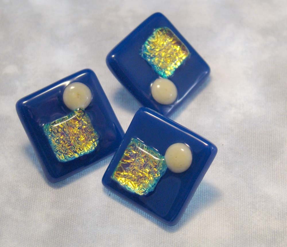 Fused Glass Buttons - Hello Sailor, navy blue, ivory and dichroic