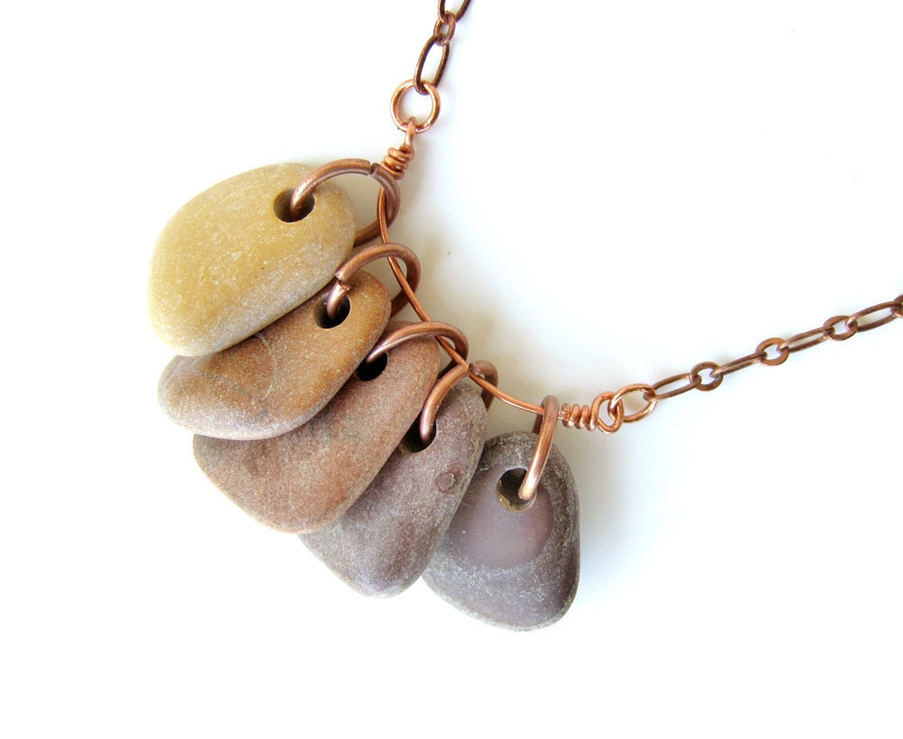 Natural Stone Jewelry SALE - River rocks necklace - natural stone jewelry - Rock Collection, Soft Sunset