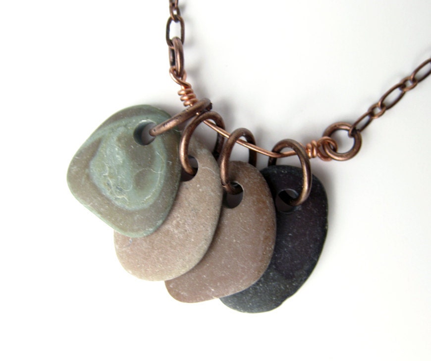 Naturally colorful river rock jewelry - "Reflection Ombre Rock Collection Necklace"