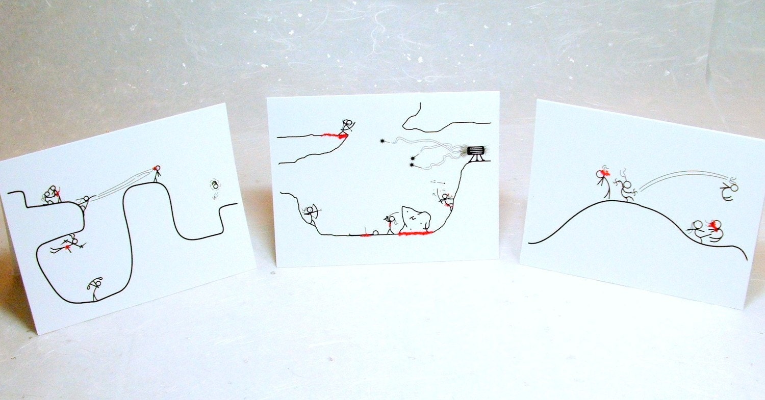 Ninja Greeting Cards, Set of 3 Note Cards - Epic Ninja Battle - White Robed Ninjas - The Ninja Force Series