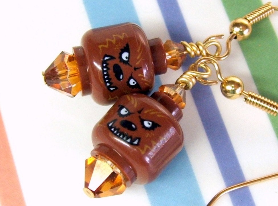 Werewolf Earrings made from LEGO (r) Pieces and Swarovski Crystal