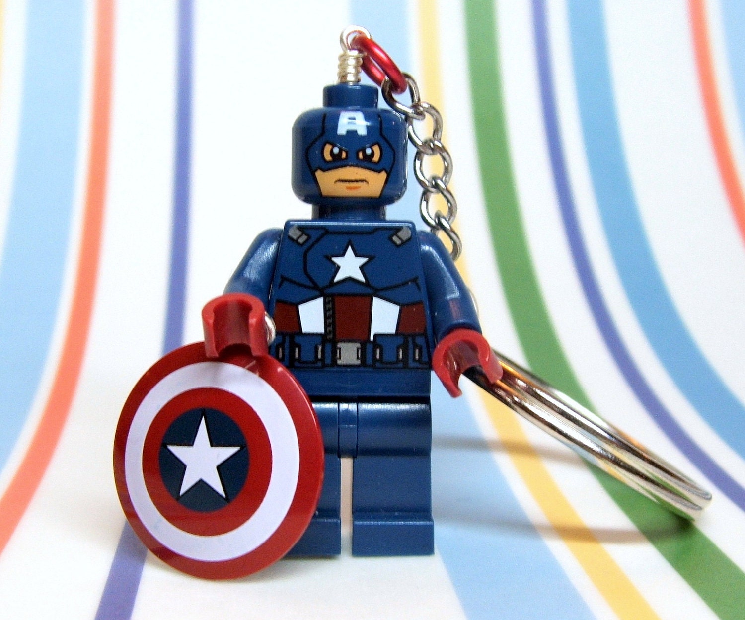 Captain America Key Chain made from NEW Superhero LEGO (r) Minifigure